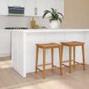 Plank+Beam Smythe Counter Stool, 24", Set of 2, Sturdy Wood Modern Kitchen Counter Height Stool, Saddle Seat Backless Counter Chair, Metal Footrest, Pecan