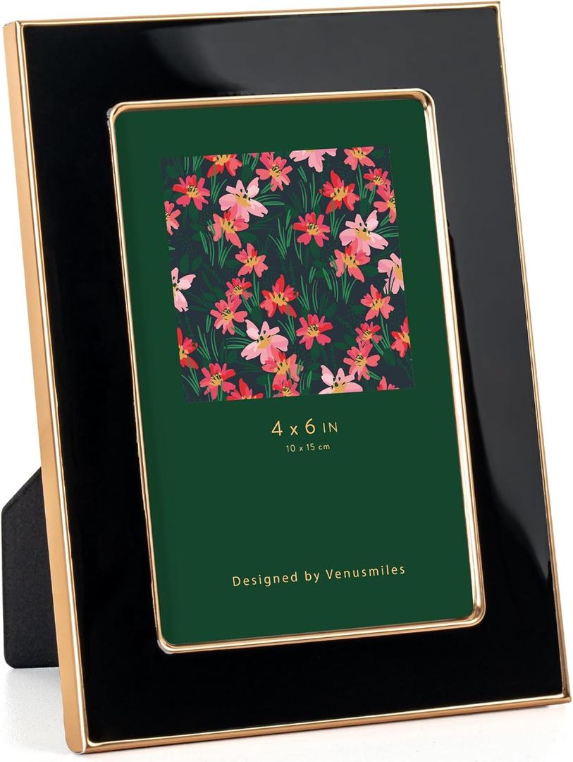 Venusmiles 4x6 Enamel Picture Frame, Gold Metal Edge with Easel, Real Glass Photo Frame for Wall and Tabletop Display Family Office Photo Gallery, Green Enamel/1pc