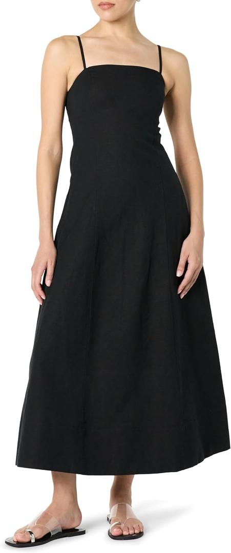 The Drop Women's Daphne Square Neck Linen Maxi Dress (XX-Large, Black)