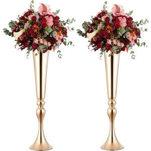 SHOHAYTO 2 Pcs 22" Tall Gold Vases Metal Flower Arrangement Stand, Versatile for Centerpieces, Decoration for Table, Party, Wedding