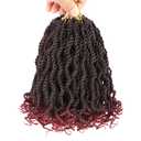 Leeven 8 Inch Burgundy Senegalese Twist with Curly Ends 8 Packs Ombre Red Hanava Twist Crochet Hair Pre Twisted Short Kinky Twsit Pre Looped Synthetic Crochet Braids for Women