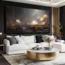 Flower Wall Decor Living Room Decor Modern Artwork 24"x 48" Gold and White Wall Art Floral Large Black Framed Plants Paintings Room Decor