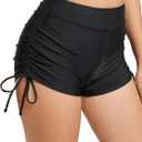 Womens Swim Shorts High Waisted Tie Board Shorts Bathing Suit Bottoms Tummy Control Swimsuit with Liner (Black, S)