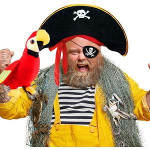 M&G House Halloween Pirate Hats Caribbean Black Pirate Cap Pirate Accessories Funny Party Hat Fancy Dress Adult Kid (Black Bonnet Parrot)