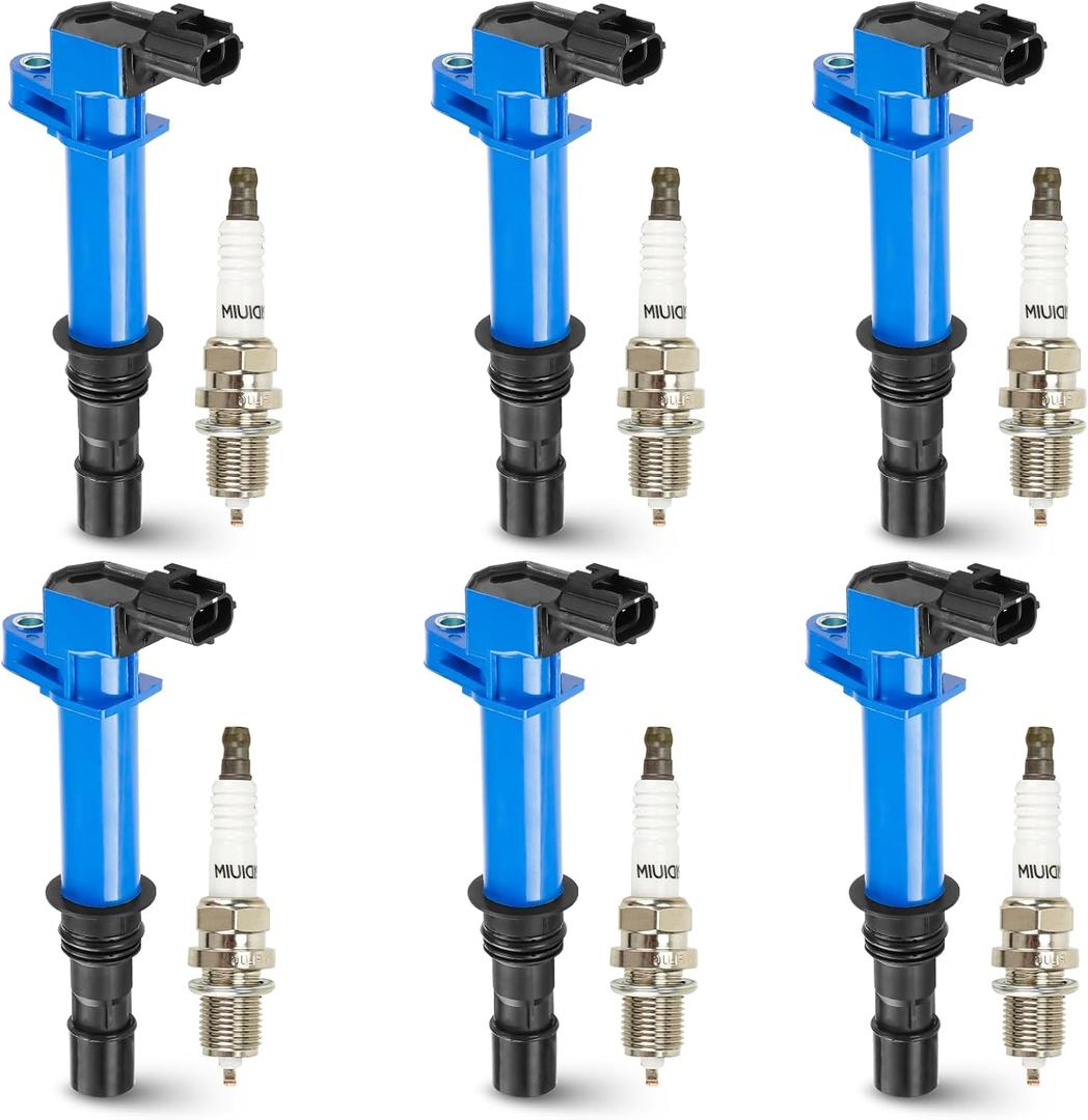 6PCS Ignition Coil Pack and 6PCS Iridium Spark Plug Compatible with Jeep Liberty Grand Cherokee Commander Dodge Nitro Ram Durango Dakota Raider 3.7L V6, Replaces UF270, Blue