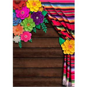Peryiter 8x5ft Mexican Fiesta Backdrop for Party Mexican Theme Photography Backdrop Cinco De Mayo Decorations Flowers Wood Grain Photo Props for Background Decoration Baby Shower Party Supplies