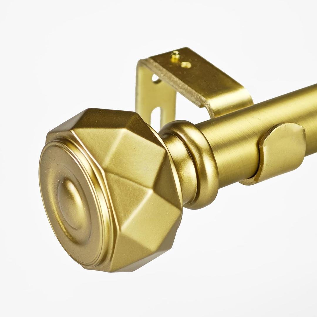 1 Inch Single Curtain Rods 36 to 72 Inches Adjustable Drapery Rods for Window width 24 to 68 Inches, Diamond Shaped Faceted Finials, Gold