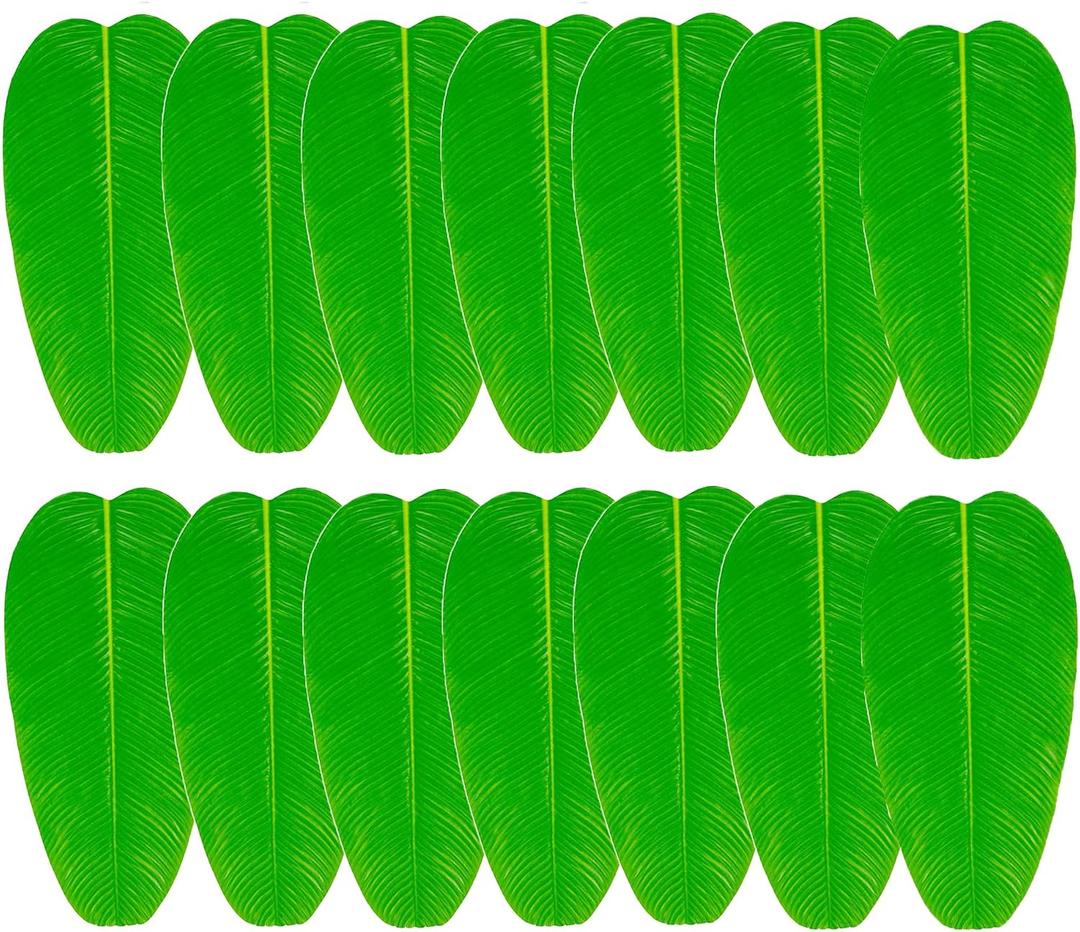 Artificial Banana Leaf Placemats, 14-Pack, Green Tropical Leaves for Hawaiian Luau Party, Kitchen Table Decoration
