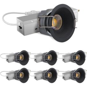 Adetu 2 Inch 5CCT Black LED Recessed Ceiling Light with Junction Box, 2700K/3000K/4000K/5000K Selectable, CRI90, 8W COB, 780LM, Dimmable Canless IP65 Waterproof Downlight-ETL&FCC (Black, 6 Packs)