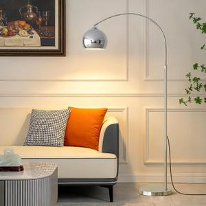 Glossy Chrome Silver Arc Floor Lamp 71" Tall, Dimmable 12W LED Smart Standing Lamp with Remote, 360 Rotatable Adjustable Height & Span, Modern Reading Floor Lamps for Living Room, Bedroom, Office