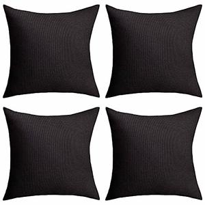 Home Brilliant Pillow Covers Outdoor Black Throw Pillows Waterproof Linen Decorative Pillow Cases for Chairs, 16x16 inch, Set of 2, Black