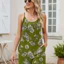 LOMON Womens Casual Summer Sleeveless Romper Loose Adjustable Spaghetti Strap Stretchy Shorts Jumpsuits with Pockets (Green, L)