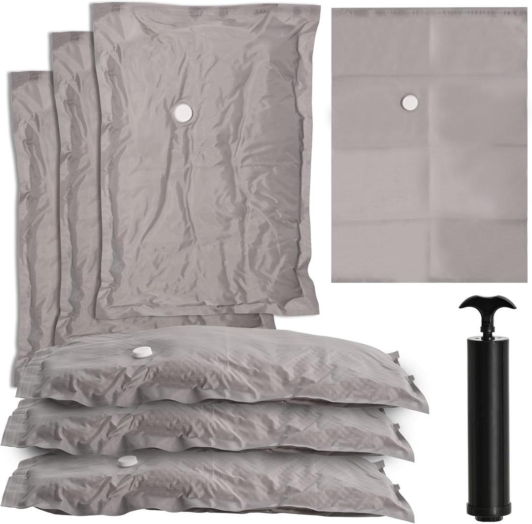 6-Pack Vacuum Seal Bags for Clothing  Fabric Travel Storage Bags with Manual Pump | 2 Medium, 2 Large, 2 Jumbo | Reusable Packing Cubes for Travel, Carry-On Luggage & Home Organization(Gery-2M2L2J)