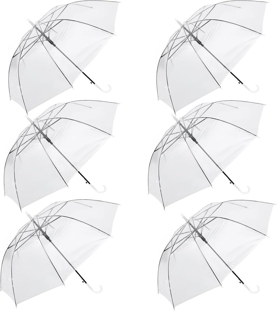 Clear Umbrella Bulk,Cute Colorful Transparent Stick Rain Umbrellas Windproof Waterproof with J Hook Handle for Wedding Guests Bride Groom Photography Daily Use Family Friend Gift