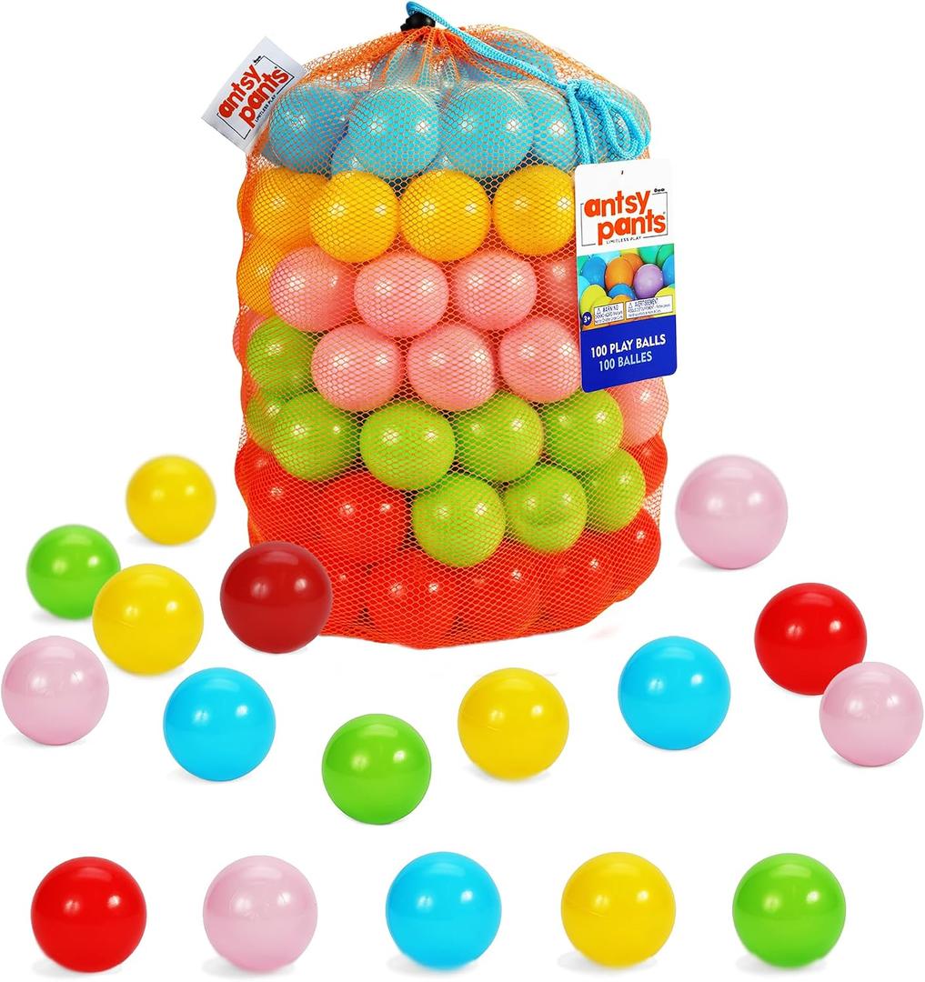 Antsy Pants 100 Ball Pit Balls, Ball Pit for Toddlers 1-3, Non-Toxic Materials, Lightweight, 5 Colors, Reusable Storage Bag, Plastic Balls for Ball Pit, Sensory Toys for Kids, 100 Ball Pack