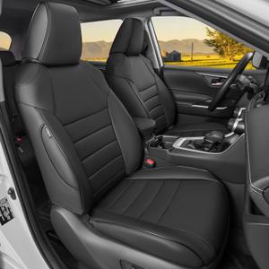 HKZ Fit RAV4 Hybrid Car Seat Covers Set for 2019 2020 2021 2022 2023 2024 2025 Toyota RAV4 Hybrid Model Only LE,XLE,Limited,Woodland Edition,XLE Premium- 5 Seats Full Set Leather(Black)