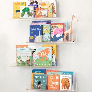 NATURE SUPPLIES Acrylic Bookshelf, Set of 4, 16" Clear Floating Shelves, Modern and Durable Nursery Wall Display for Toys, Stylish Acrylic Shelves for Home or Office Space-Saving Storage Solution