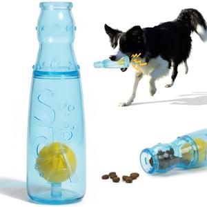 TagME Interactive Dog Squeak Toy, 3-in-1 Bottle Shape with Inner Tennis Ball and Treat Dispenser, Durable Rubber Chew Toy for Medium Dogs, Boredom Relief, Blue