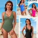 Century Star Tummy Control One Piece Swimsuit Bathing Suit for Women 2025 Deep V Neck Metal Buckle Sexy Swim Suits (S)