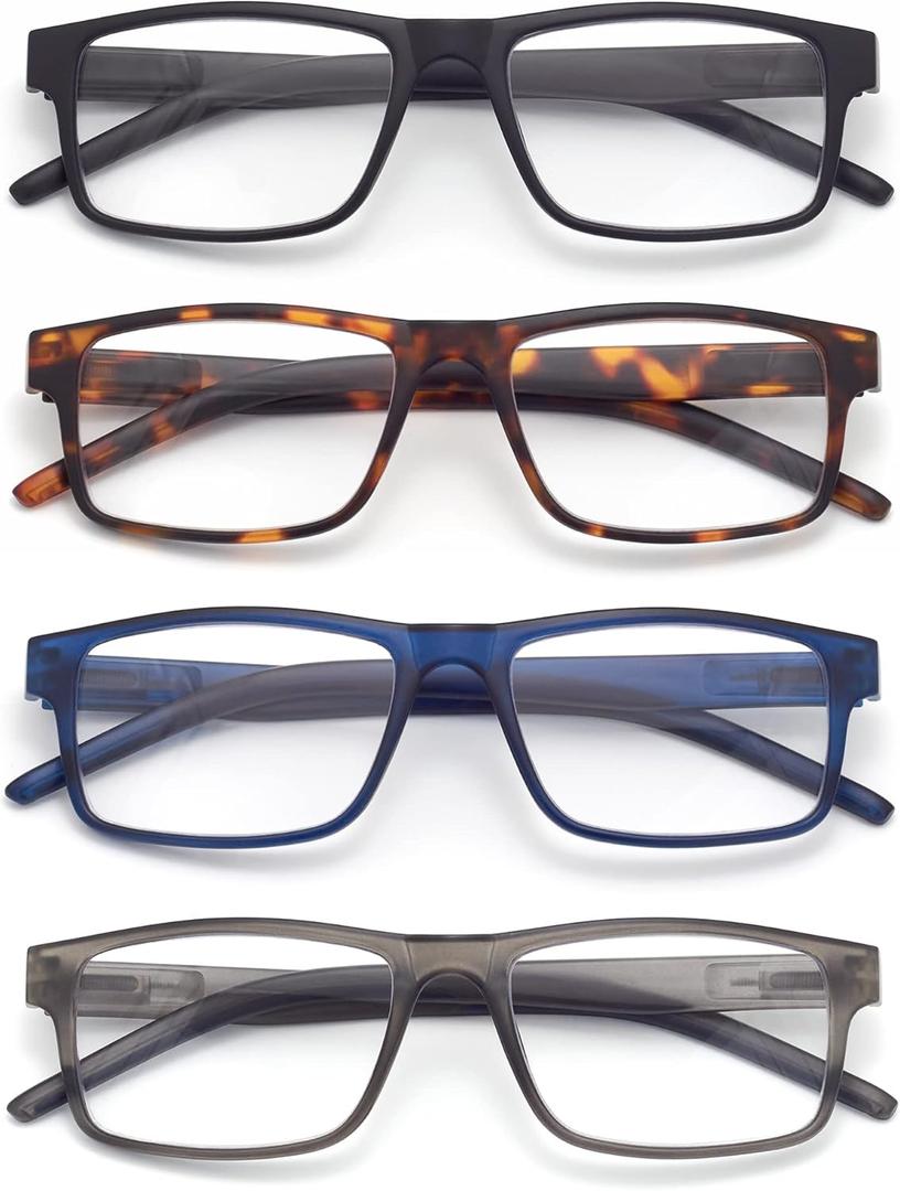 Reading Glasses for Men Women, Spring Hinge Readers Glasses, Blue Light Blocking Lens Eyeglasses SR20523 (4 Pairs Mix)