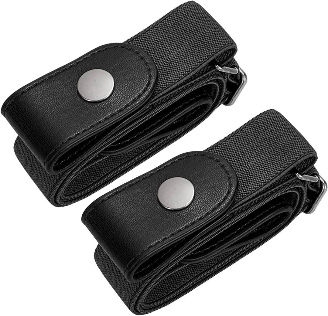 SUOSDEY No Buckle Elastic Stretch Belts for Men and Women, Comfortable Invisible Belts for Jeans Pants (L-XXL: Waist size 34''-48'', J-black+black)