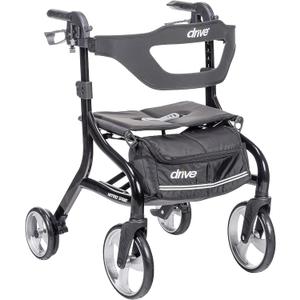 Drive Medical Nitro Sprint Foldable Rollator Walker with Seat - Lightweight Support - Large Wheels - Compact Folding Design - Adjustable Comfort - Standard Size - Black