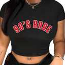 Hilinker Womens Short Sleeve Graphic Crop Tops Vintage Tees Summer Cute T Shirts (Small, Black 90s Babe)
