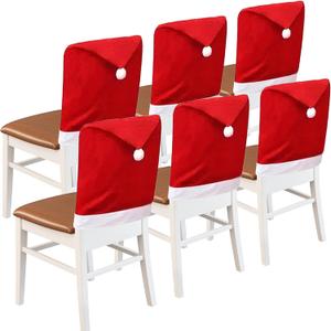 Christmas Chair Covers, Hat Chair Back Covers for Xmas Holiday Chair Covers Set of 6, Stretch Parsons Chair Slipcovers Removable Washable kitchen for Home Hotel Banquet Holiday Decoration 6Pcs (Red)