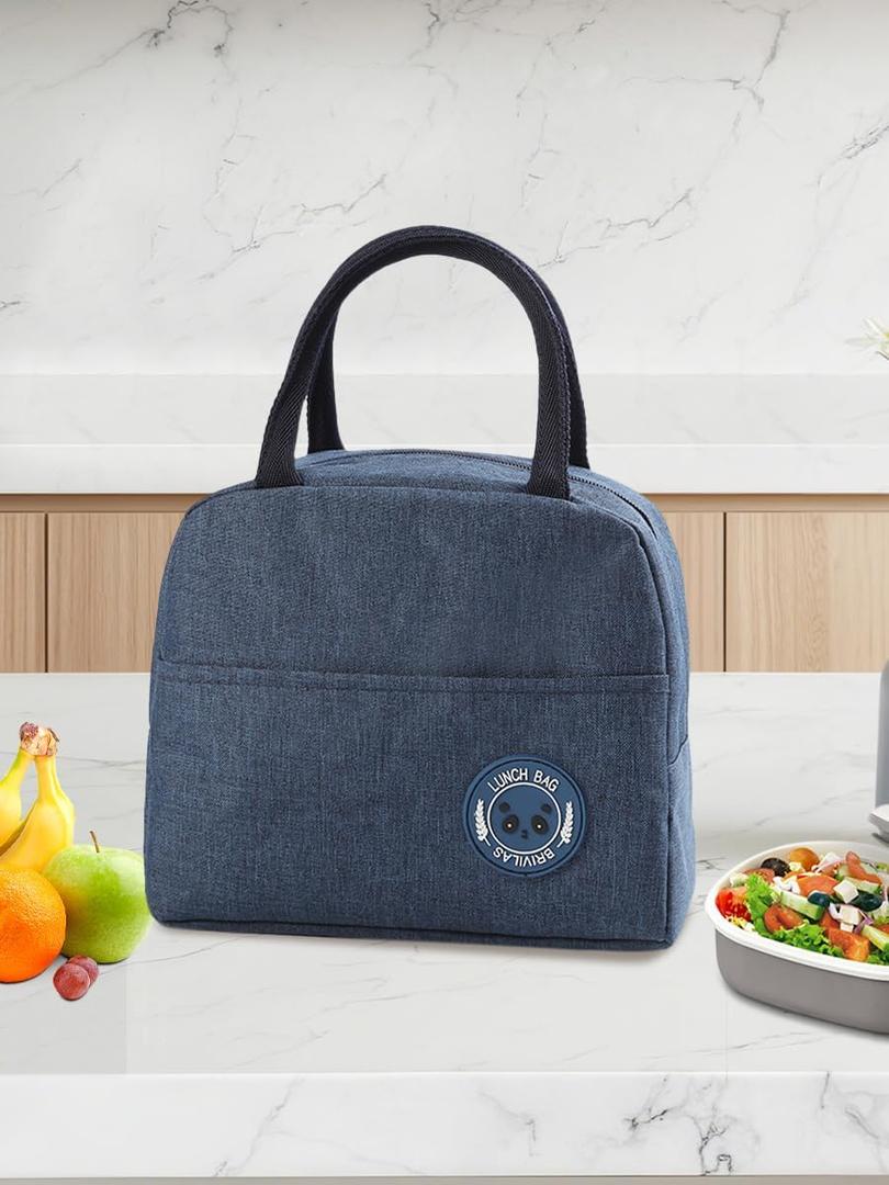 Insulated Lunch Bag for Men Women, Small Portable Cute Lunch Bag, Reusable Snack Bags with Front Pocket, Leakproof Thermal Lunch Box for Work Picnic Travel, Navy