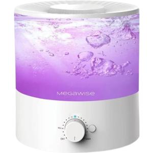 MEGAWISE Sleek 2L Humdifier for Bedroom, Baby,Plant, 24dB Cool Mist Ultrasonic humidifiers, Colorful Night Light, Top-Refill 1 Gal Essential Oil Diffuser, Auto Shut Off