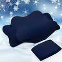 Cooling Cervical Neck Pillowcase Cover (Only Pillow Case) Ergonomic Pillowcase with Zipper Breathable Pillow Cover Contour Cool Case for Side Back Stomach Sleepers(Navy Blue,Standard Size)