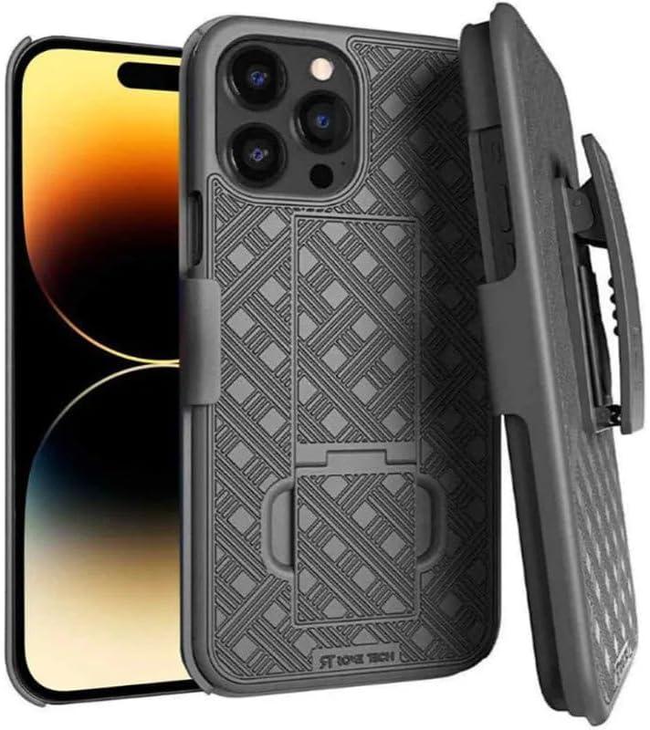Designed for iPhone 15 Pro Case with Belt Clip Holster - Kickstand Cover Phone Case - Black