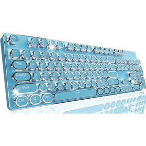EWEADN TK950 Typewriter Keyboard Wireless Mechanical Keyboard, 104 Keys Aesthetic Typewriter Keyboards with White Backlit, Anti-Ghosting, Blue Switch Bluetooth/2.4GHz/USB-C Wired Cute keyboards-Blue