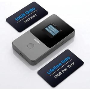 Global Portable WiFi Hotspot for Travel, No SIM Required, 4G LTE Router Covering 140+ Countries, Pay-As-You-Go,Connect Up to 10 Devices,10GB USA Data Included, Lifttime Free Data (12GB/Year)