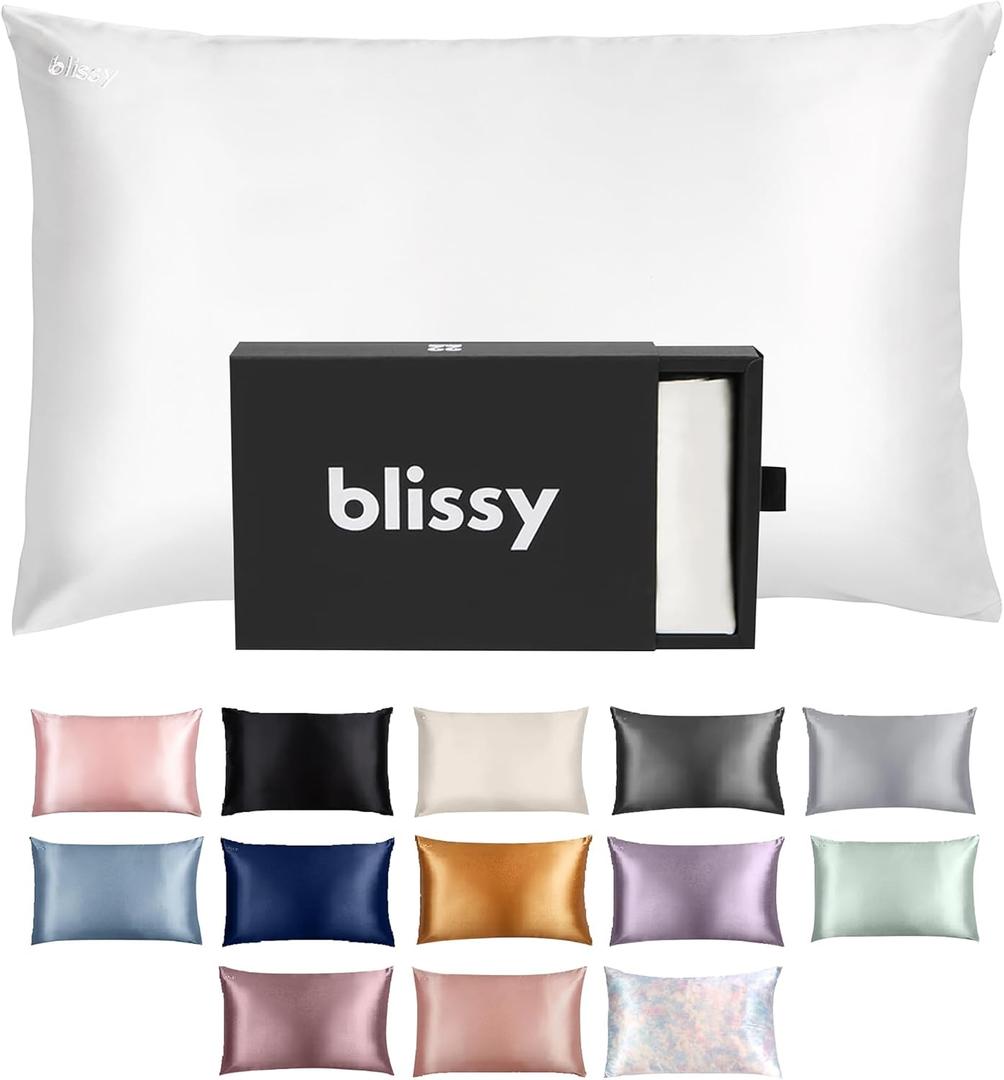 Blissy Silk Pillowcase - 100% Pure Mulberry Silk - 22 Momme 6A High-Grade Fibers - Silk Pillow Cover for Hair & Skin - Regular, Queen & King (Blissy White, Standard)
