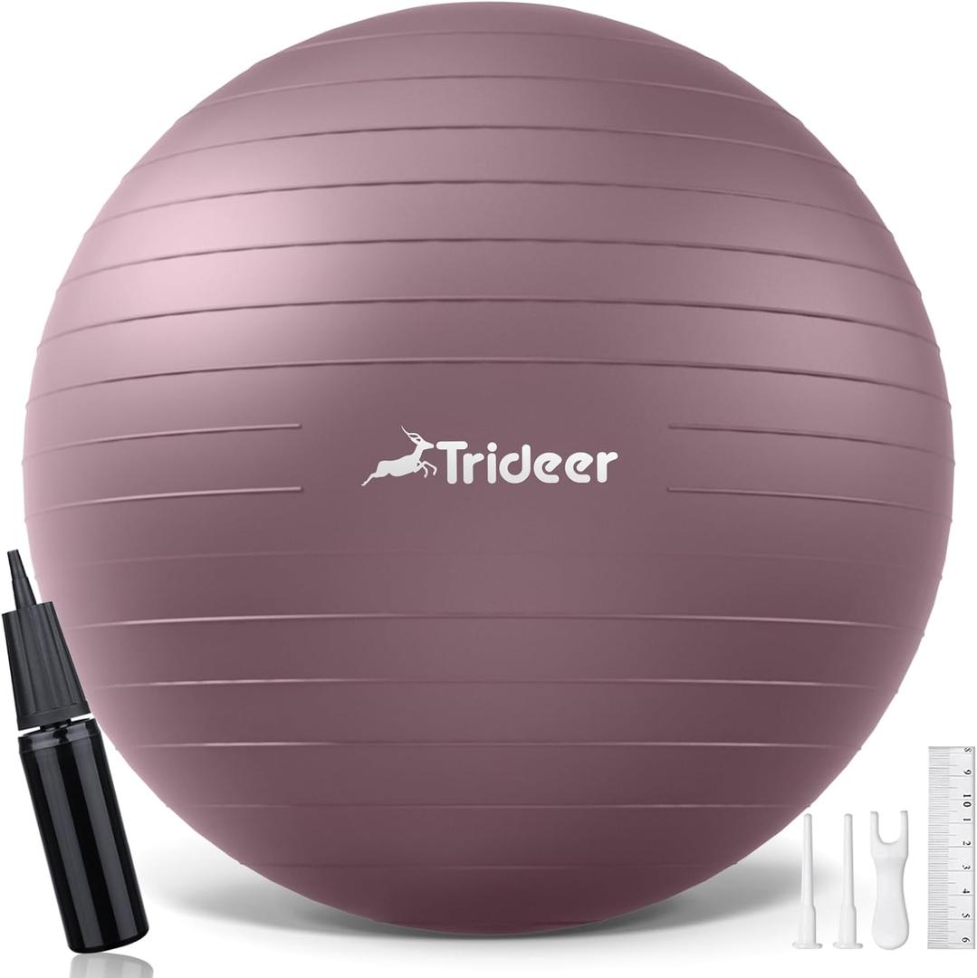 Trideer Yoga Ball - Exercise Ball for Workout pilates Stability - Anti-Burst and Slip Resistant for physical therapy, Birthing, Stretching & Core Workout, Office Ball Chair, Flexible Seating, Home Gym (M(19-22ines/48-55cm), Rosy Morning Glow)
