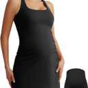 Maacie Maternity Tennis Dress with Shorts and Built in Bra Scoop Neck Sleeveless A-line Workout Golf Dress with Pockets (Small, Black)