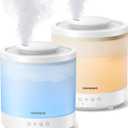 Homvana Small Humidifiers for Bedroom - 2 Packs 1.5L Cool Mist Top Fill Humidifier for Baby Nursery, Essential Oil Diffuser, 3 in 1 for Home Plants Offices and Grow Tents, 7 Color Lights, Ultrasonic