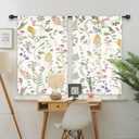 Short Small Wildflower Floral Boho Colorful Kitchen Curtains over Sink | 27.5"W x 39"L Green Leaves; colorfast print, 2 panels, rod pocket, easy to install,easy-care and washable.