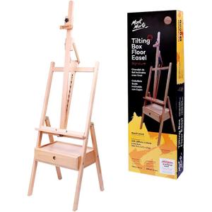 Mont Marte Signature Tilting Box Floor Easel Beech Wood, Holds Canvases up to 92cm (36.2in) in Height, Angle Adjustment, Sturdy Base, Built-in Drawers for Art Supplies, Artist Painting Easel. (Light Brown)