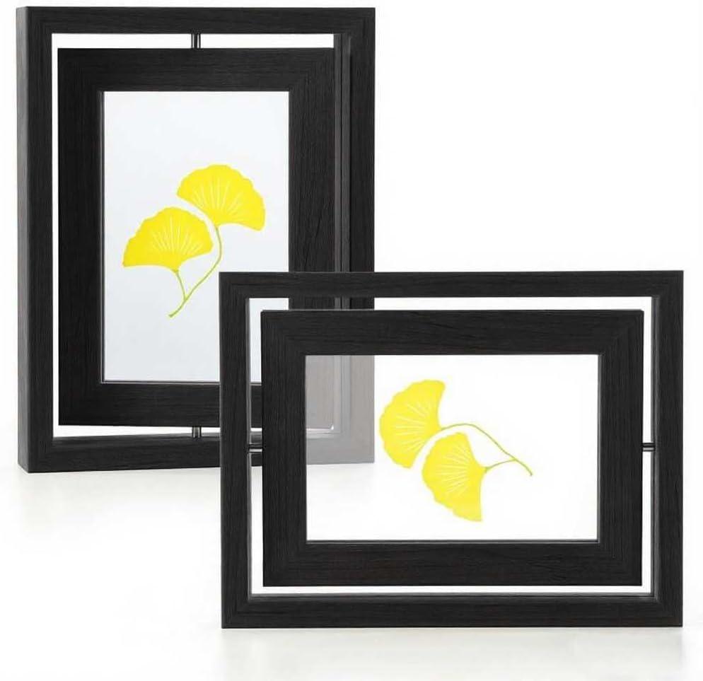 2 Pack 6x8 Rotating Floating Picture Frames, Black Wood Floating Photo Frame Double-Sided Display with Crystal Glass for Tabletop, Desk or Shelf
