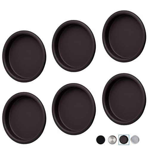 Enconker Pack of 6 Closet Door Finger Pull 2-1/8", Oil Rubbed Bronze Round Insert Bypass Closet Door Handle Sliding Door Hardware, Easy Snap-in Installation, No Nails Needed