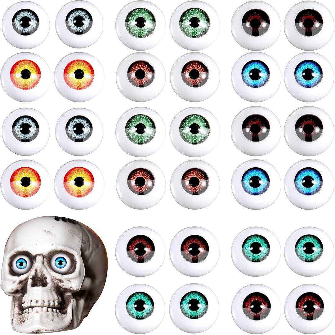 32 Pieces Halloween Eyeballs Plastic Half Eyeballs Spooky Scary Horror Props for Halloween Trick or Treat Party Cosplay (Cute Colors)