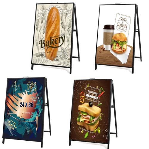 USCNC 4 PACK 24 x 36 Inch A Frame Sign Double-Sided Folding Sandwich Board Heavy Duty Slide-in Sidewalk Signboard for Outdoor Street Advertising Poster(Frame only，No white board)