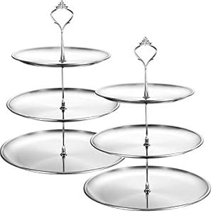 Gerrii Set of 2 Cupcake Display Stands 3 Tier Serving Tray Platters Stainless Steel Cup Cake Tower for Birthday Party Wedding Dessert Cookie Candy(Silver)