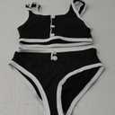 Verdusa High Waisted Bikini Sets for Women 2 Piece Wireless Tops and Panty Beach Vacation Clothes (Small, Black and White)