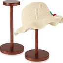 Chunful 2 Pieces Hat Display Stand Rustic Wood Hat Rack Holder Stand Vintage Wig Holder Jewelry Display Riser Helmet Organizer Storage for Home(Brown)