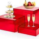 Bouiexye 3Pcs Red Buffet Risers Acrylic Boxes Display Food Risers for Buffet Table Platter Parties Weddings Catering Dessert Collectibles Figures Show (6''x7''x8'')