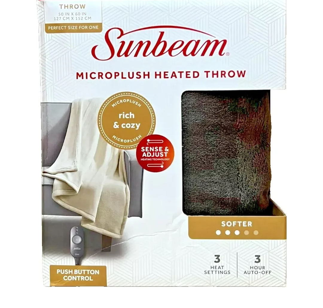 Sunbeam Royal Luxe Walnut Heated Personal Throw Blanket, Cozy-Warm, Adjustable 3 Heat Settings, 50x60