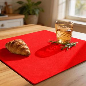 Linen Fabric Placemats Set of 6, Machine Washable, Heat Resistant, Wrinkle Free, Thick Polyester Kitchen Place Mats for Dining Table (Red)